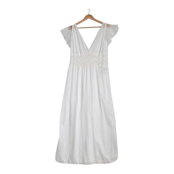 VTG Sopre' Lingerie Long Gown 22/24 White Thigh High Side Slits Flutter Sleeve - Picture 1 of 16